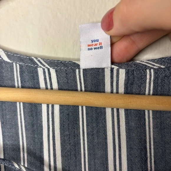 NWT Striped Tiered Lace-Up Mini Swing Dress, Blue Stripe Long Sleeve,‎ Large - Picture 17 of 17